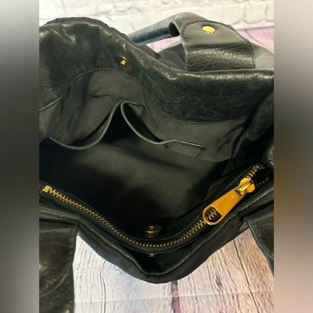 Per Se By Carlisle Classic Black Nylon Leather Purse Gold Accents Shoulder Bag